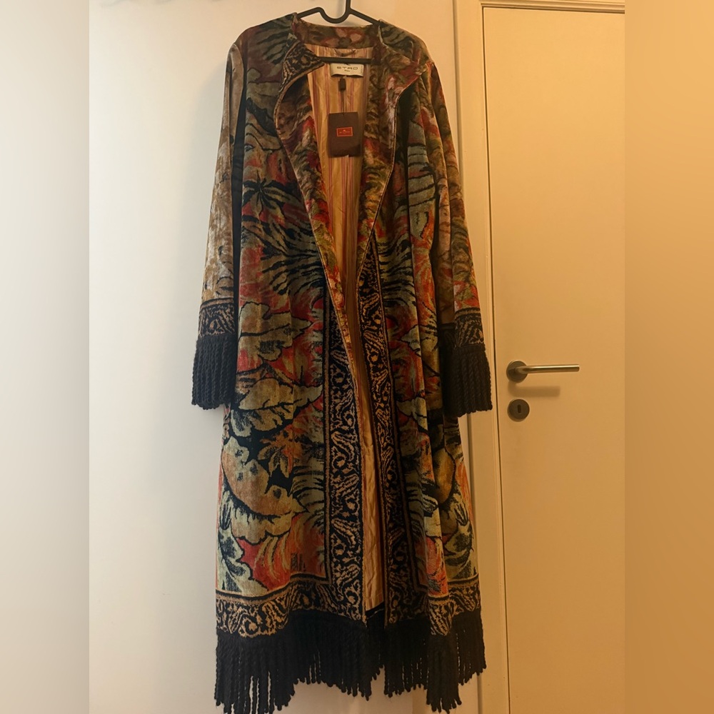 Etro Multicolor Floral Cape coat with Fringe - Picture 2 of 13
